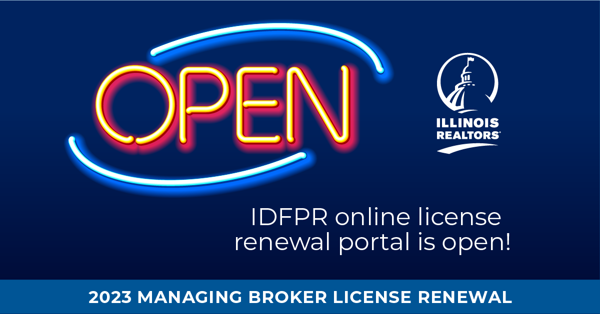 IDFPR Managing Broker Renewal portal open
